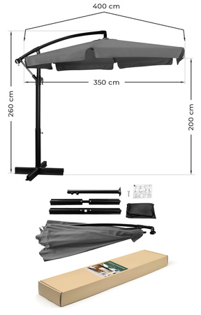 Parasol Ogrodowy Obrotowy z Wysięgnikiem XL 350cm Grafitowy